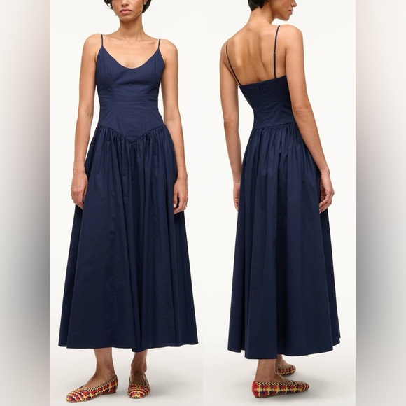 NWOT STAUD DENA drop waist Navy Blue Midi Dress sz 8 Dresses NWOT STAUD DENA drop waist Navy Blue Midi Dress sz 8 Dresses